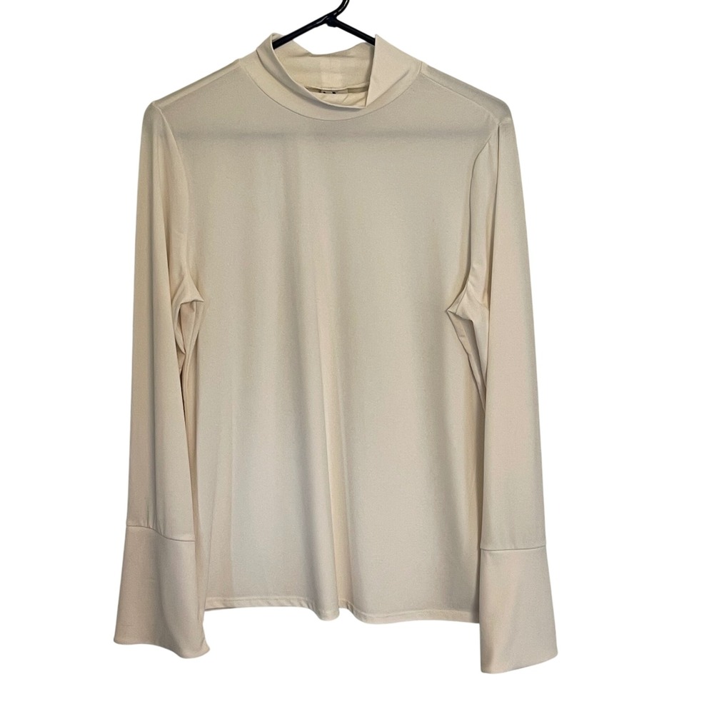 Worthington Mock Neck‎ Bell Sleeve Blouse Cream Size L